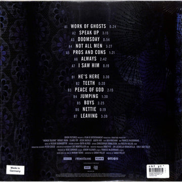 Back cover of a music album with tracklist on a dark background
